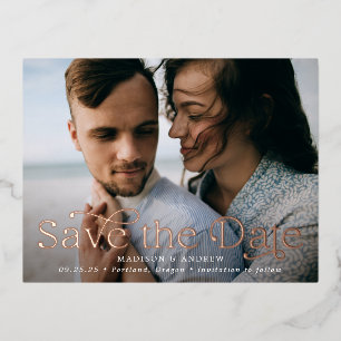 Classic Elegance Horizontal Photo Save the Date Foil Invitation Postcard