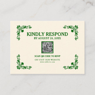 Classic Elegance Ivory & Emerald Islamic QR RSVP Enclosure Card