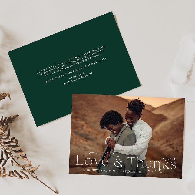 Classic Elegance Love and Thanks Green Photo Thank You Card (Creator Uploaded)