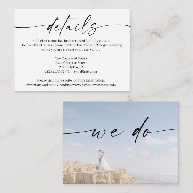 Classic Elegance Mariage Détails Carte avec photo (Devant / Derrière)