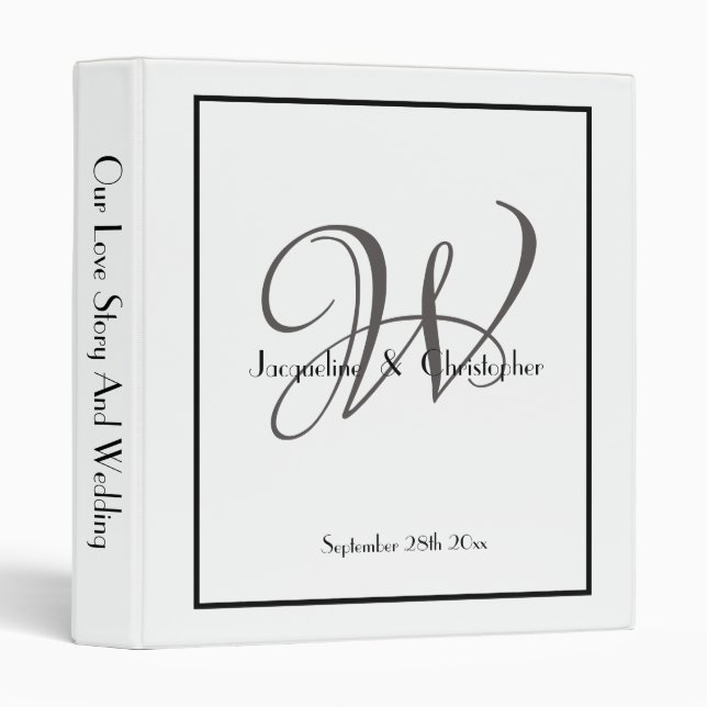 Classic Elegance Monogram Classy White Wedding Binder (Front/Spine)