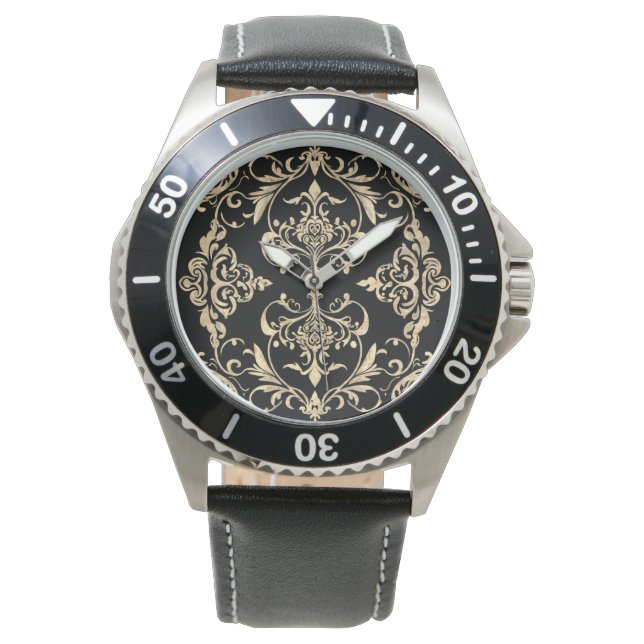 Classic Elegance, Mosaic Black Gold Pattern, Men Watch (Front)