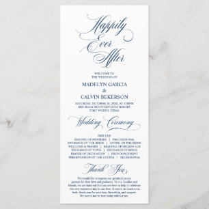 Classic Elegance Navy Blue Script Wedding Ceremony Program