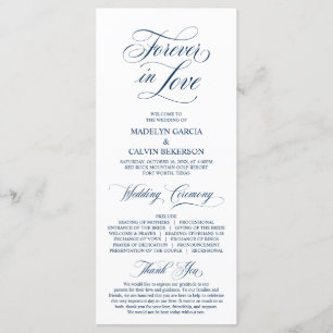 Classic Elegance Navy Blue Script Wedding Ceremony Program