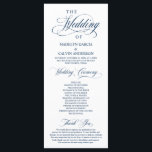 Classic Elegance Navy Blue Script Wedding Ceremony Program<br><div class="desc">Elegant Classy Beautiful Navy Blue script, Wedding Ceremony Program in 4x9 inches (long) card. It is designed with scroll accent that can be personalised with custom/ personalised text for your bridal party, ceremony details, memorial notes and thank you message. If you are looking for other program card types and sizes,...</div>