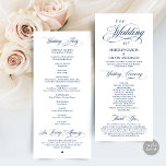 Classic Elegance Navy Blue Script Wedding Ceremony Program<br><div class="desc">Elegant Classy Navy Blue script, Wedding Ceremony Program in 4x9 inches (long) card. It is designed with scroll accent that can be personalised with custom/ personalised text for your bridal party, ceremony details, memorial notes and thank you message. If you are looking for other program card types and sizes, please...</div>