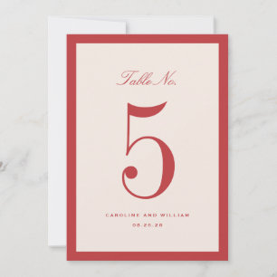 Classic Elegance Red Wedding Table Number Card