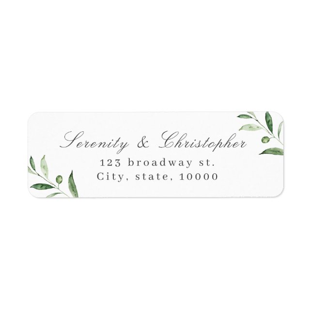 Classic Elegance Script Greenery adresse de retour (Devant)