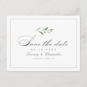 Classic Elegance Script Greenery save the date Ann Announcement Postcard