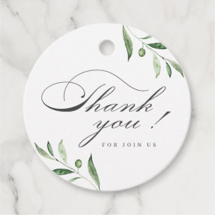 Classic Elegance Script Greenery Thank You Favour Tags