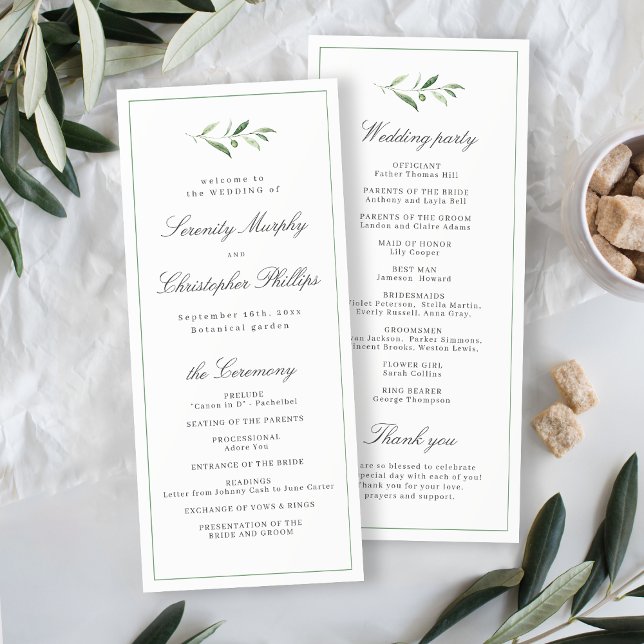 Classic Elegance Script Greenery Wedding Program (Classic Elegance Script Greenery Wedding Program)