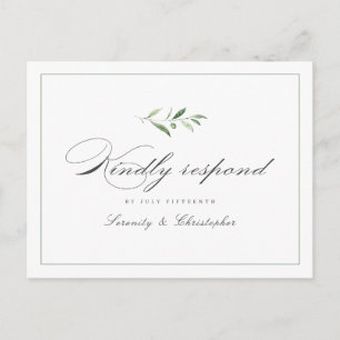 Classic Elegance Script Greenery wedding RSVP Invi Invitation Postcard