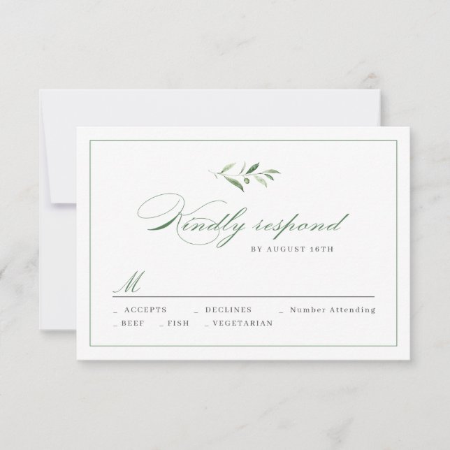 Classic Elegance Script Mariage vert RSVP (Devant)