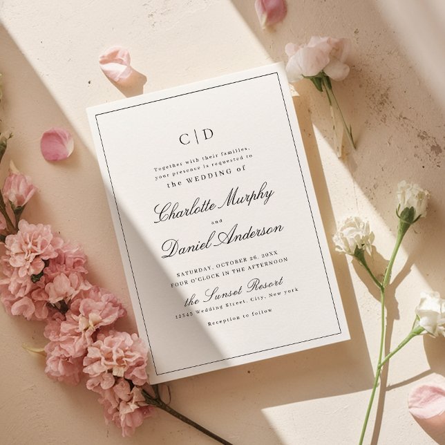 Classic Elegance Script Minimal Monogram Wedding Invitation (Classic Elegance Script Minimal Monogram Wedding Invitation)
