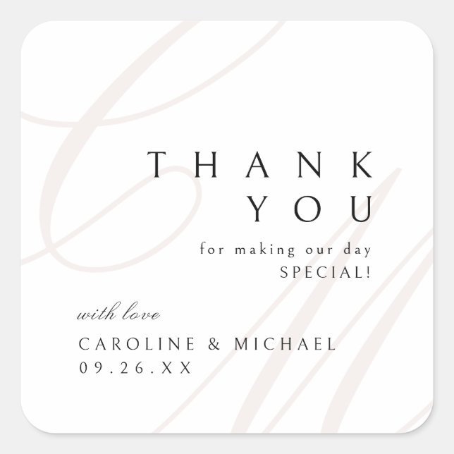 Classic Elegance Script monogram wedding favours Square Sticker (Front)