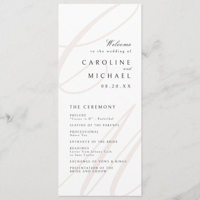 Classic Elegance Script Monogram Wedding Program (Front)