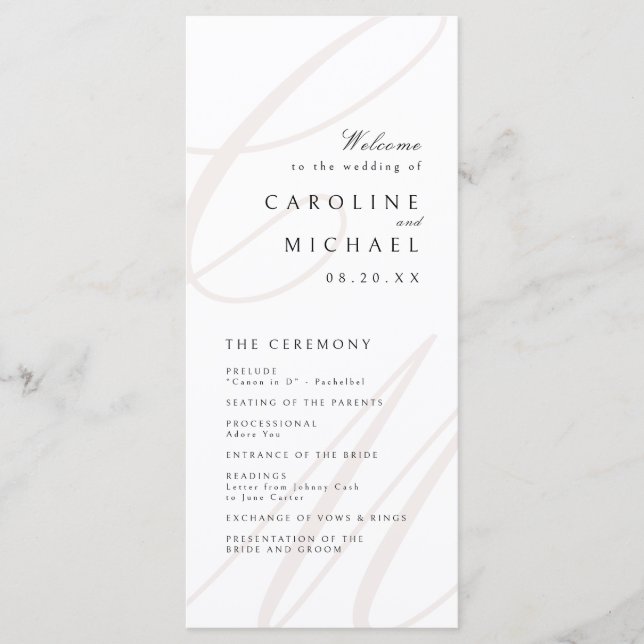 Classic Elegance Script Monogram Wedding Program (Front)