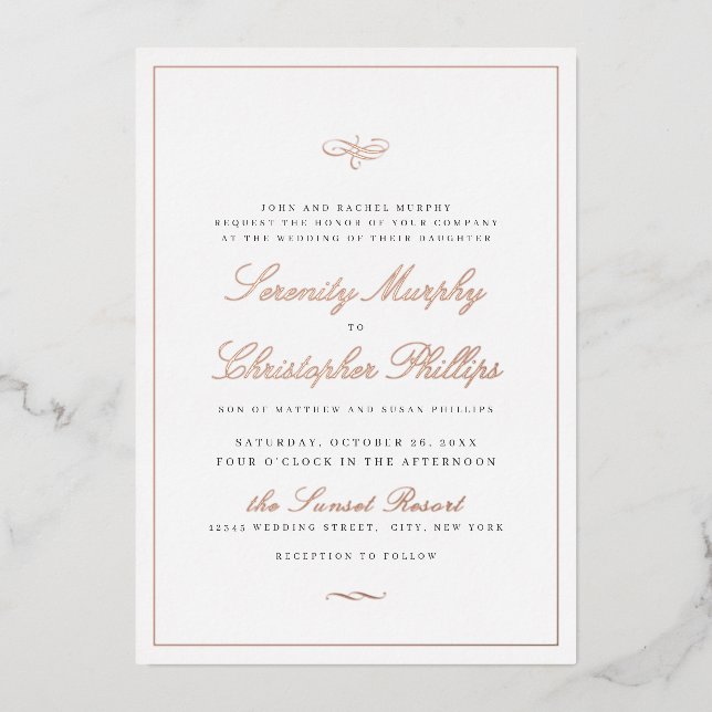 Classic Elegance Script Rose Gold Simple Wedding (Front)