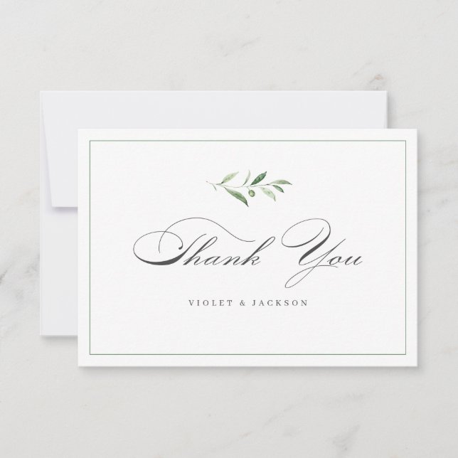 Classic Elegance Script Simple Greenery Thank You  (Front)