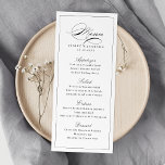 Classic Elegance Script Simple Wedding Menu<br><div class="desc">This elegant menu card features classic script and a thin frame in black and white,  simple and stylish,  great for classic wedding,  vintage wedding,  formal wedding,  and other celebrate events. 
See all the matching pieces in collection</div>