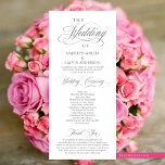 Classic Elegance Script, Wedding Ceremony Program<br><div class="desc">Elegant Classy Black script,  Wedding Ceremony Program in 4x9 inches (long) card.
 It is designed with scroll accent that can be personalised with custom/ personalised text for your bridal party,  ceremony details,  memorial notes and thank you message.</div>