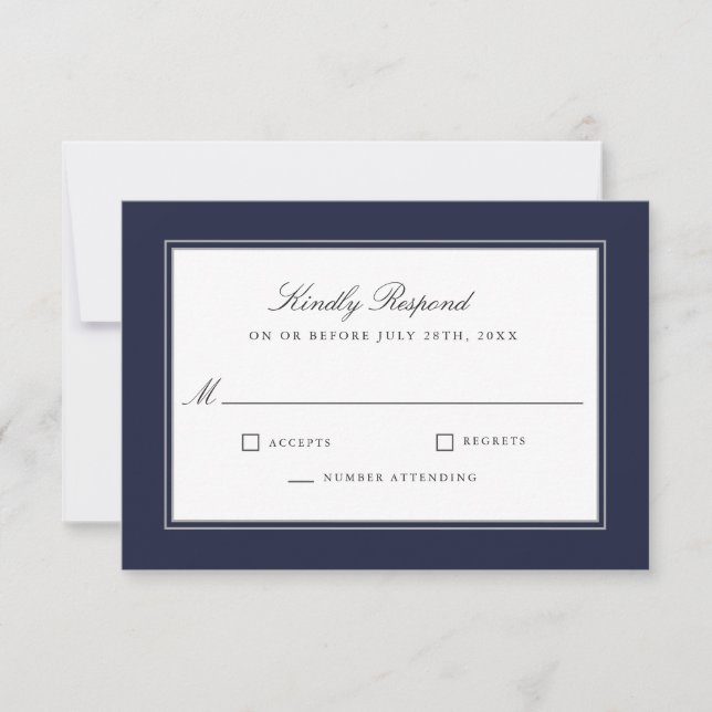 Classic Elegance Simple Navy Wedding RSVP Card (Front)