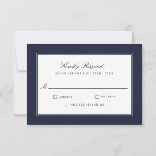 Classic Elegance Simple Navy Wedding RSVP Card
