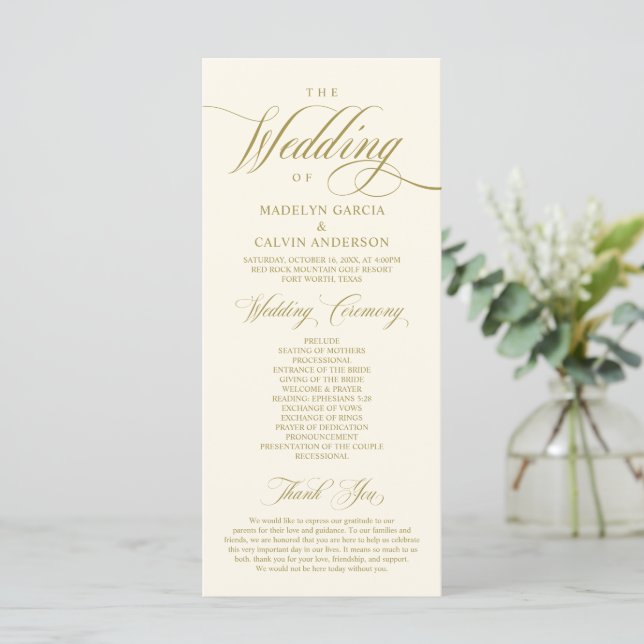 Classic Elegance Vintage Gold, Wedding Ceremony  Program (Standing Front)