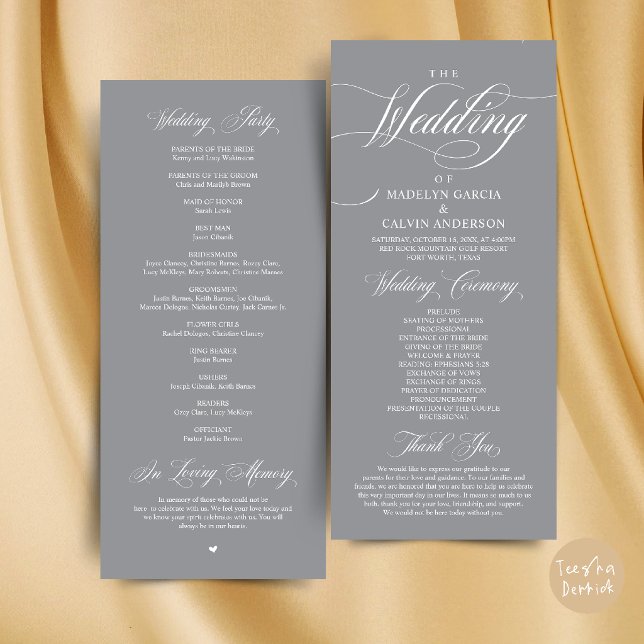 Classic Elegance Wedding Ceremony Order Thank you Program (Classic Elegance Wedding Ceremony Order Thank you Program Card in Dark Grey)