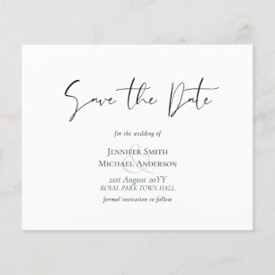 Classic Elegance White Script Save the Date Budget