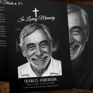 Classic Elegant 2-Photo Catholic Funeral/Memorial Tri-Fold Programme