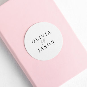 Classic Elegant Ampersand White Wedding Round Sticker