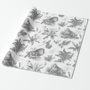 Classic Elegant Animals in Wilderness Grey Toile  Wrapping Paper