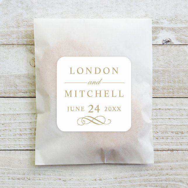 Classic Elegant Antique Gold Wedding Monogram Square Sticker (Creator Uploaded)