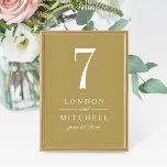 Classic Elegant Antique Gold Wedding Table Number<br><div class="desc">Elegant and stylish antique gold wedding table number card features a beautiful minimalist typography monogram design. The custom text and table number can be fully personalized with the bride and groom's names and wedding date. Note, each table number card must be customized and individually added to the shopping cart (1,...</div>