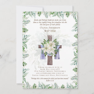 Classic élégant BAPTISM Invitation Green Lilys