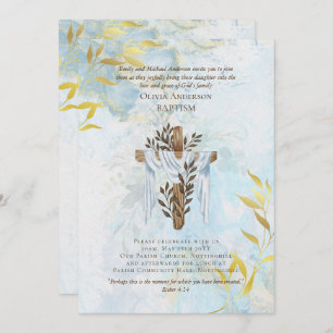 Classic Elegant BAPTISM Invite Aqua Blue Gold