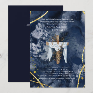 Classic Elegant BAPTISM Invite Navy Blue Gold
