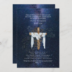 Classic Elegant BAPTISM Invite Navy Starry Night