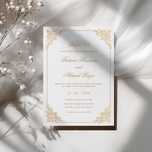 Classic Elegant Baroque Gold Frame Muslim Wedding Invitation (Creator Uploaded)