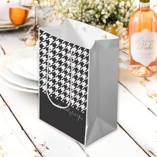 Classic Elegant Black and White Houndstooth Medium Gift Bag