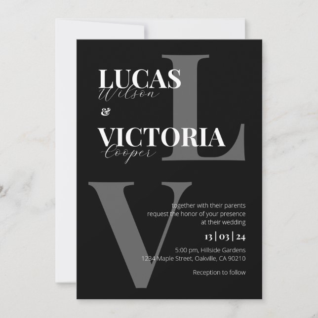 Classic Elegant Black and White Monogram Wedding  Invitation (Front)