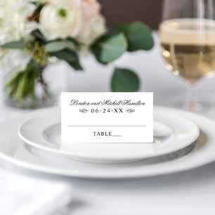 Classic Elegant Black and White Monogram Wedding Place Card