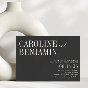 Classic Elegant Black and White Script Wedding Inv Invitation