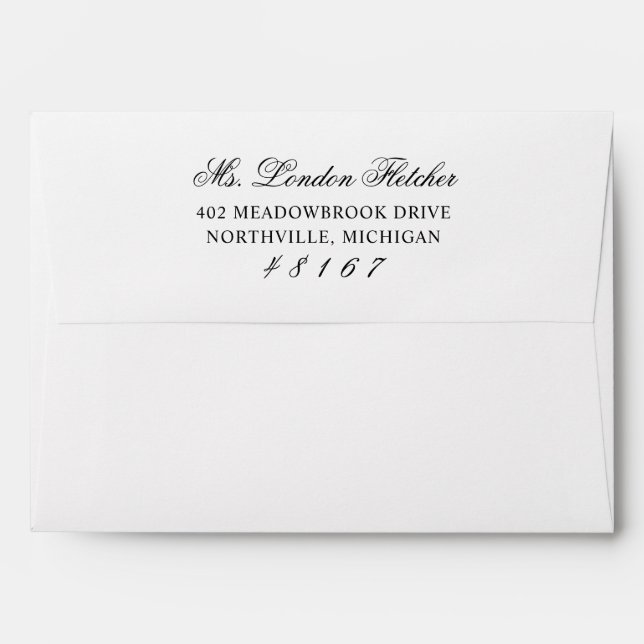 Classic Elegant Black and White Wedding Mailing Envelope (Back (Top Flap))