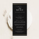 Classic Elegant Black and White Wedding Menu<br><div class="desc">This Classic Elegant Wedding Menu is simple and versatile. It features a chic white and black design with a monogram,  script details,  simple gold frame and formal editable text. Click the edit button to customize this design.</div>