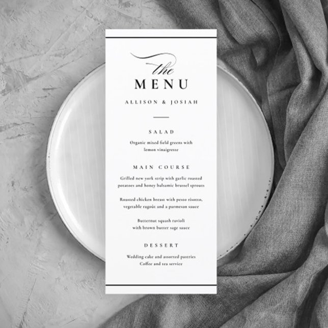 Classic Elegant Black and White Wedding Menu (Simple Black and White Wedding Menu.)