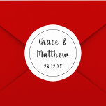 Classic Elegant Black and White Wedding Minimalist Classic Round Sticker<br><div class="desc">Introducing our "Classic Elegant Black and White Wedding Minimalist Classic Round Sticker." Perfect for adding a touch of sophistication to your wedding stationery, favours, or decorations, this sticker features a timeless black and white design with minimalist elegance. Personalize it with your names and wedding date for a bespoke touch. Ideal...</div>