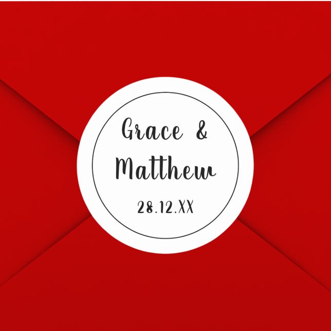 Classic Elegant Black and White Wedding Minimalist Classic Round Sticker (Creator Uploaded)