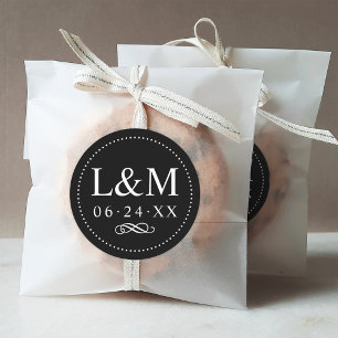 Classic Elegant Black and White Wedding Monogram Round Sticker